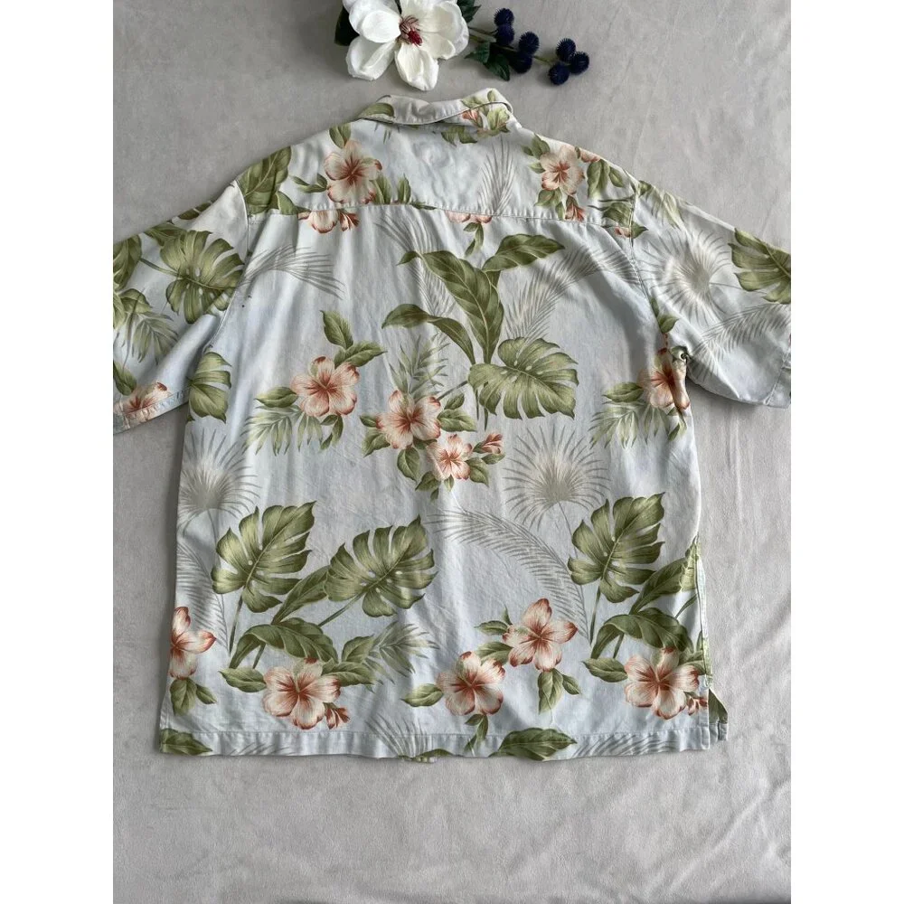 Caribbean Mens Tropical Hawaiian Floral Hibiscus Silk/Cotton Button Shirt Large - Picture 2 of 10